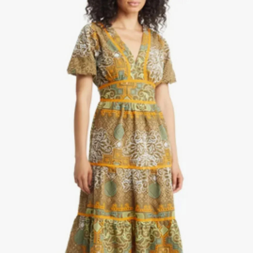 BTFL-Life Kena Broderie Anglaise Tiered Cotton Dress. Sz: M (8-10)